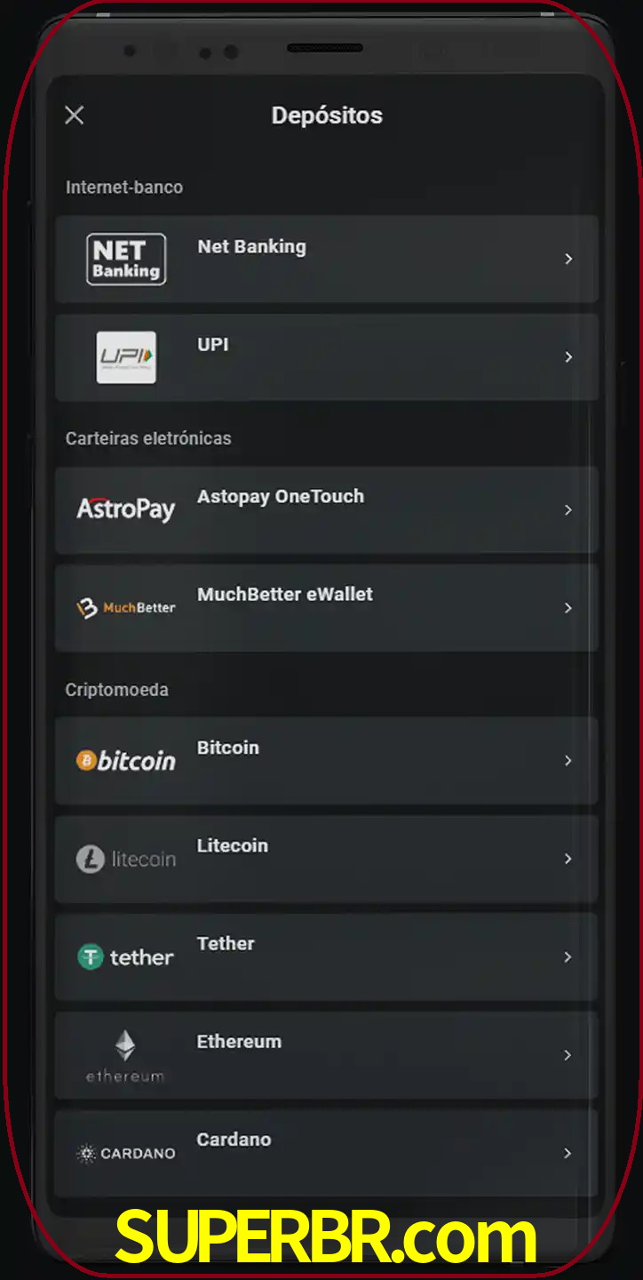Você pode usar métodos alternativos de depósito.