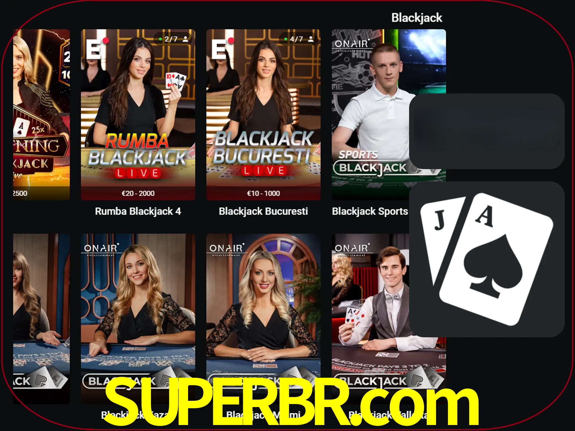 Escolha uma mesa completa de jogadores de blackjack.